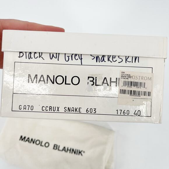 Manolo Blahnik Black Patent Snakeskin Plexi D’Orsay Pointed Toe Heels IT 40 - Picture 13 of 13